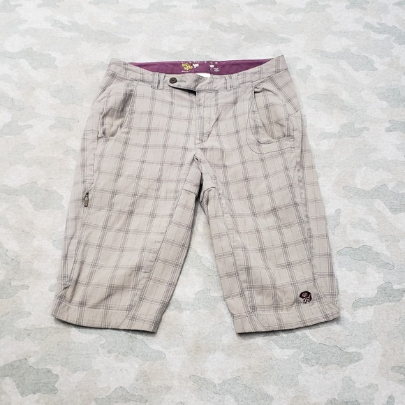 Mountain Hardwear Pants - Mountain‎ Hardwear Shorts Womens Medium Gray Pockets Plaid Check Outdoors